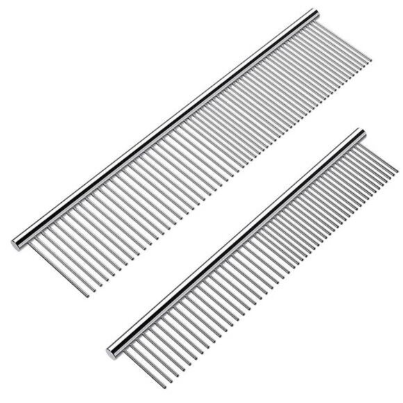 2 Pack Dog Combs with Rounded Ends Stainless Steel Teeth - Picture 1 of 7